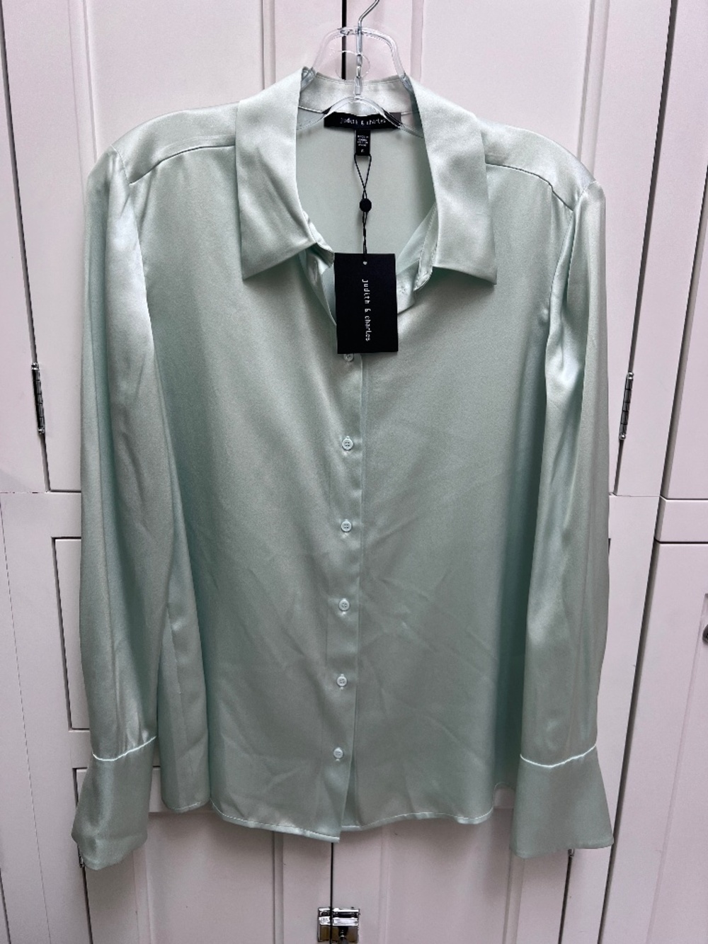 Judith & Charles Jennifer Blouse 100% Silk Light Sage Green Size 6 NWT